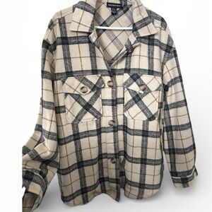 Streetwear Society Cream and Black Plaid Shirt